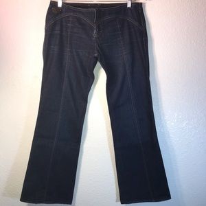 JUST CAVALLI JEANS Dark Wash Zip Front Size 31 Cute Stitching & Pockets Designer